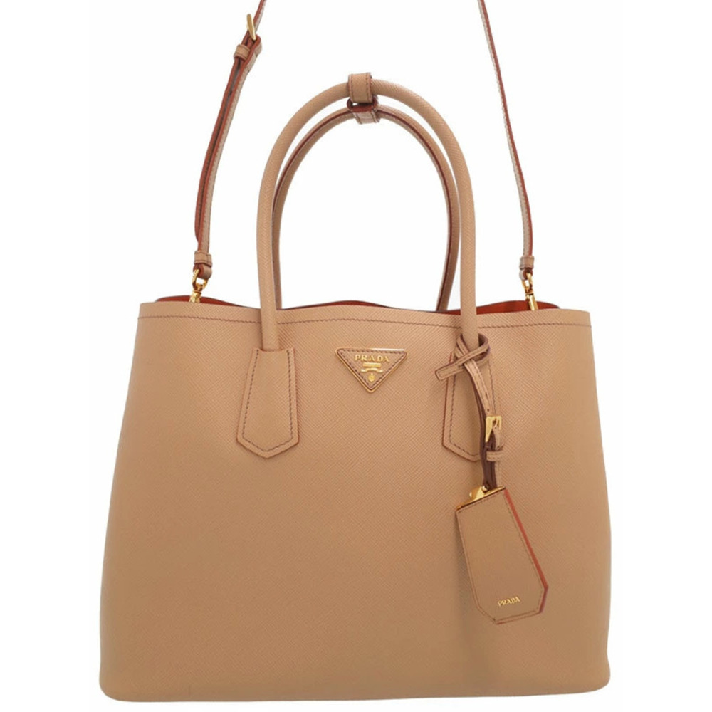 Prada Saffiano Cuir double leather handbag 2way Beige Pink